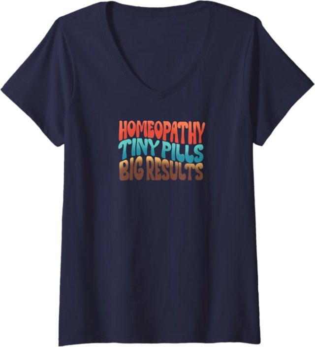 Navy t-shirt with Homeopathy Tiny Pills Big Results design