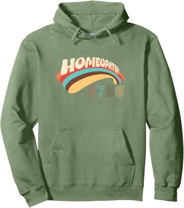 Sage green hoodie with rainbow Homeopathy design