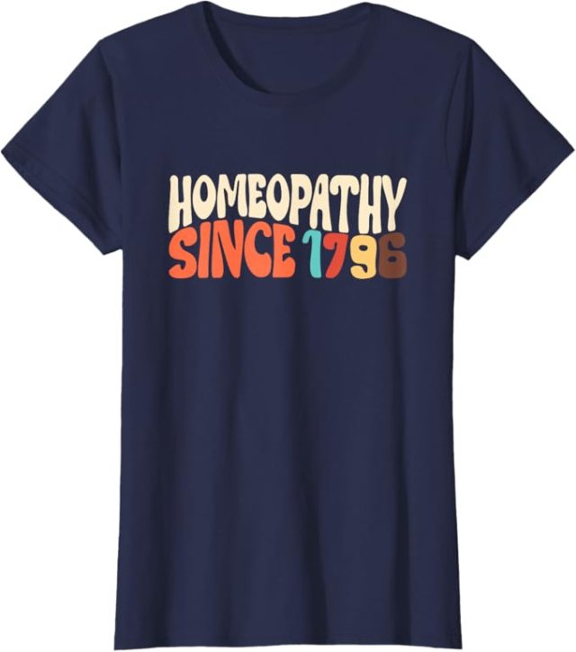 Navy t-shirt with retro Homeopathy Since 1796 design