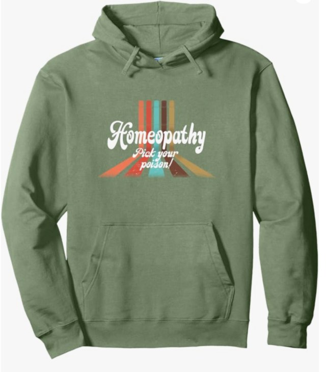 Green hoodie with retro striped Homeopathy Since 1796 design