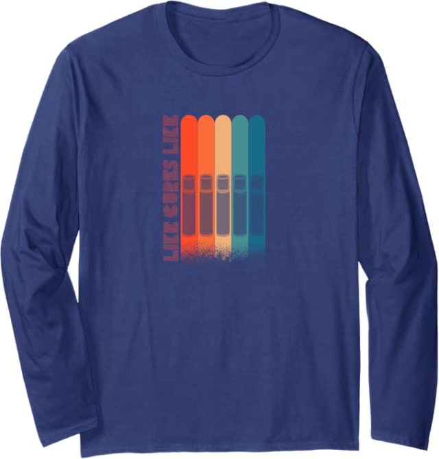 Navy long sleeve shirt with retro striped Curing Disease for 200 Years design